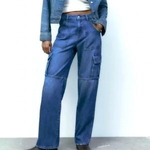 ZARA (4) Women's Blue Cargo Jeans